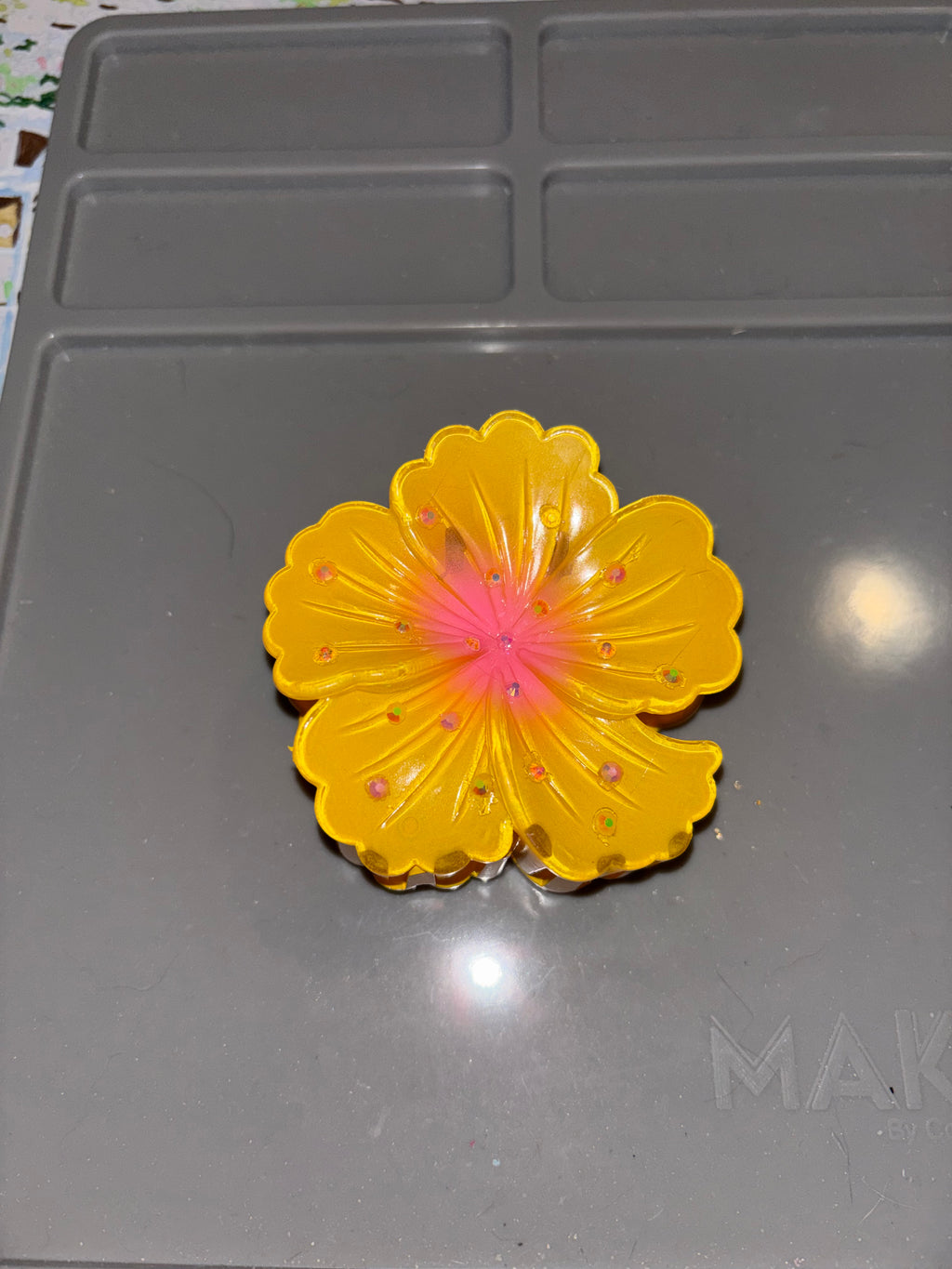 Rhinestone hibiscus flower claw clip SUNSET YELLOW