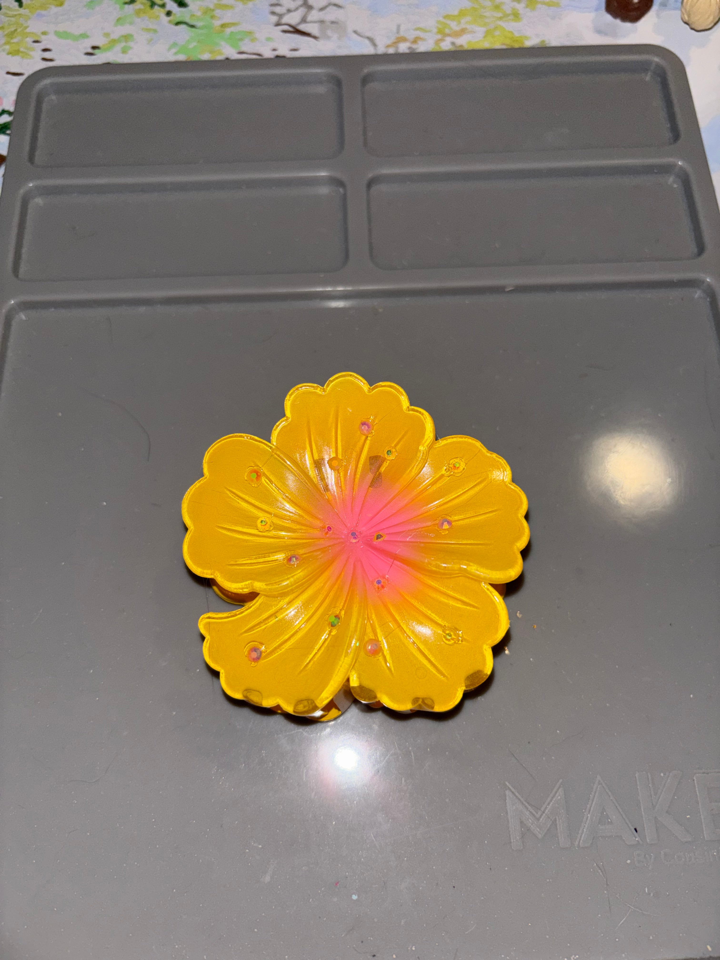 Rhinestone hibiscus flower claw clip SUNSET YELLOW