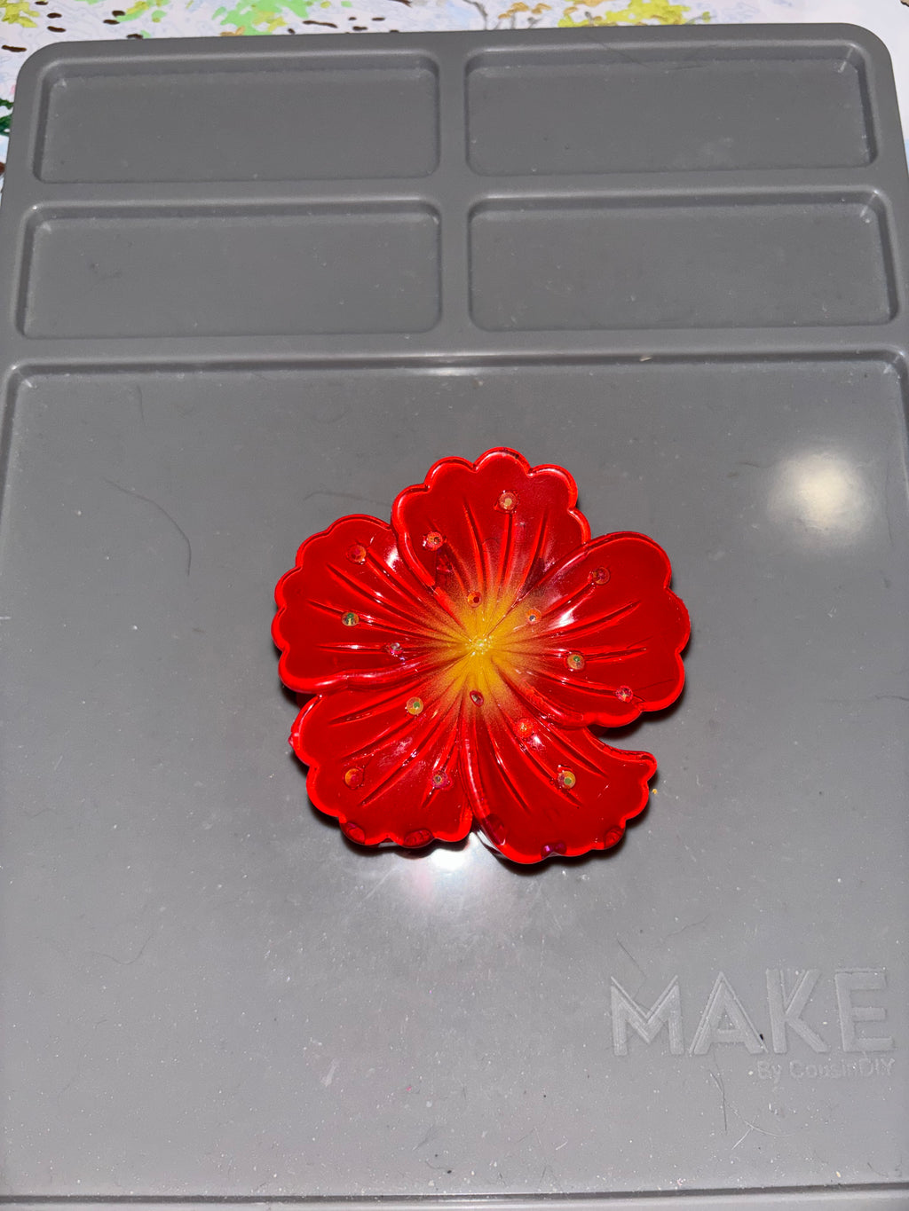 Rhinestone hibiscus flower claw clip RED
