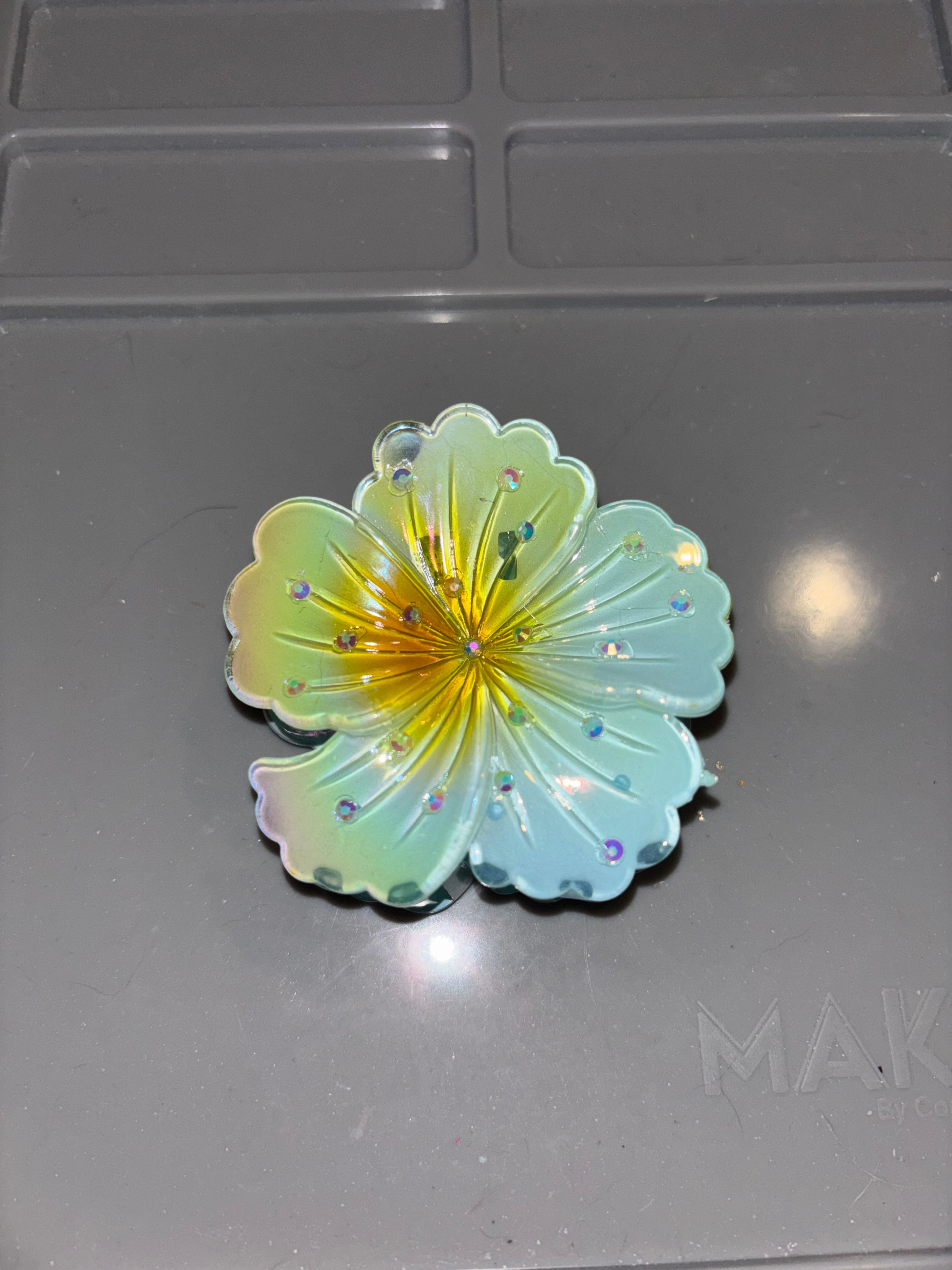Rhinestone hibiscus flower claw clip BLUE