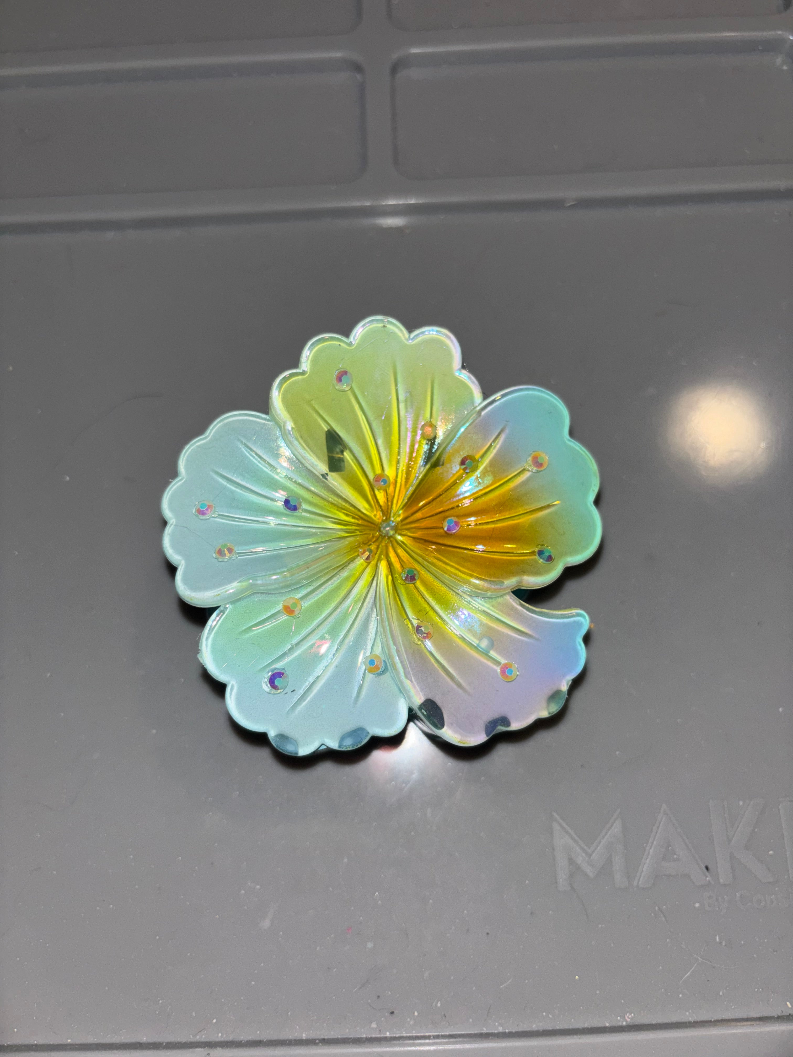 Rhinestone hibiscus flower claw clip BLUE
