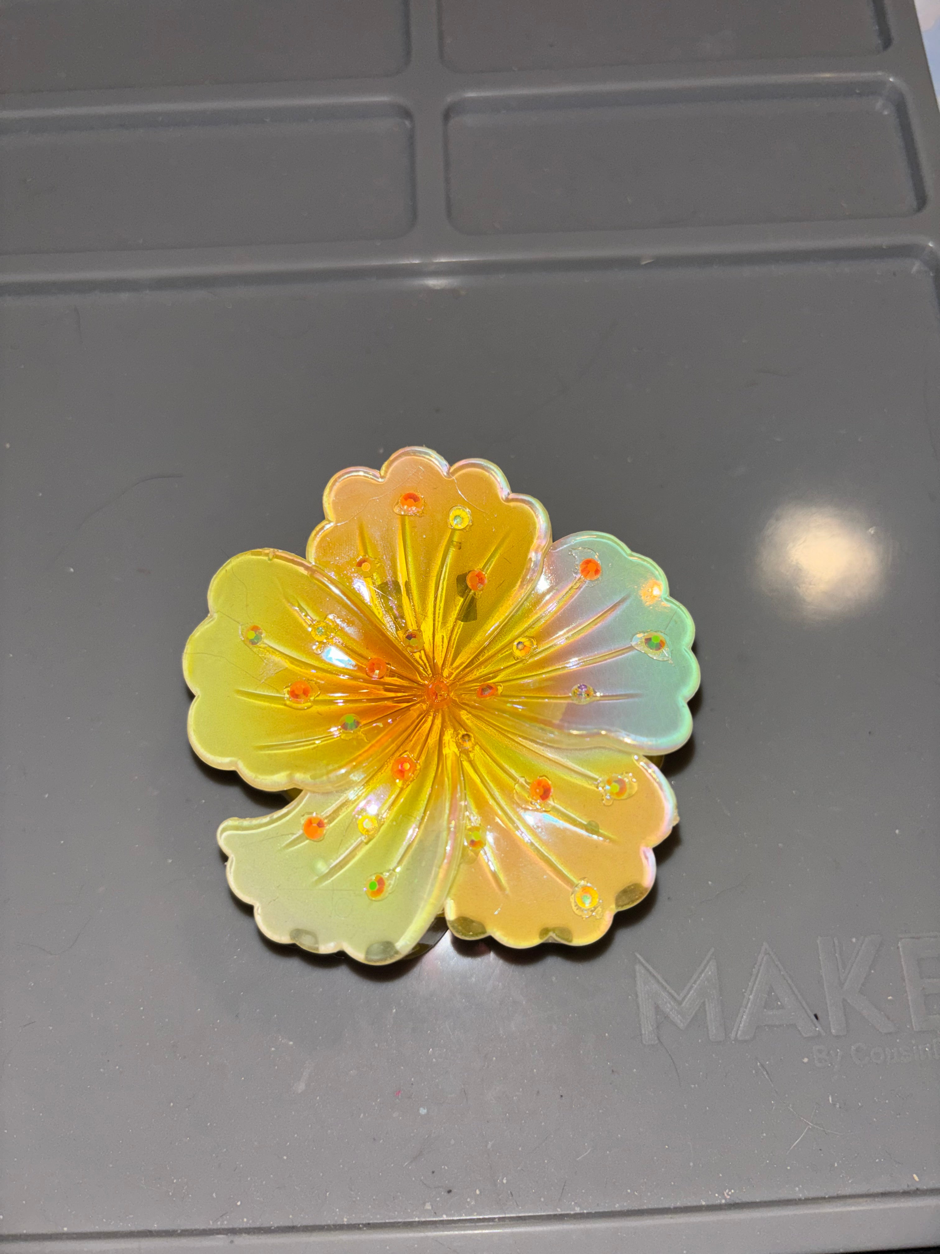 Rhinestone hibiscus flower claw clip YELLOW
