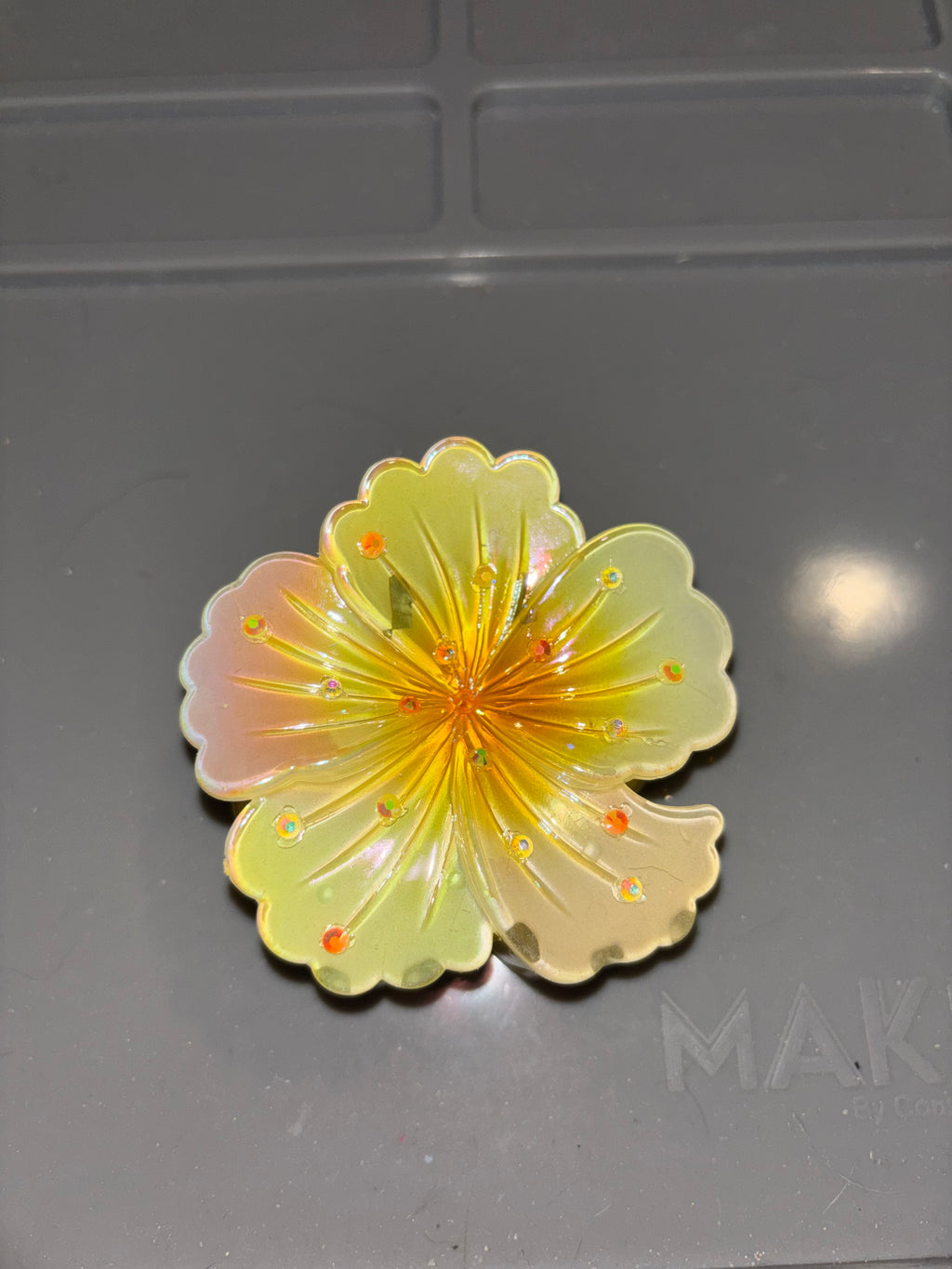 Rhinestone hibiscus flower claw clip YELLOW