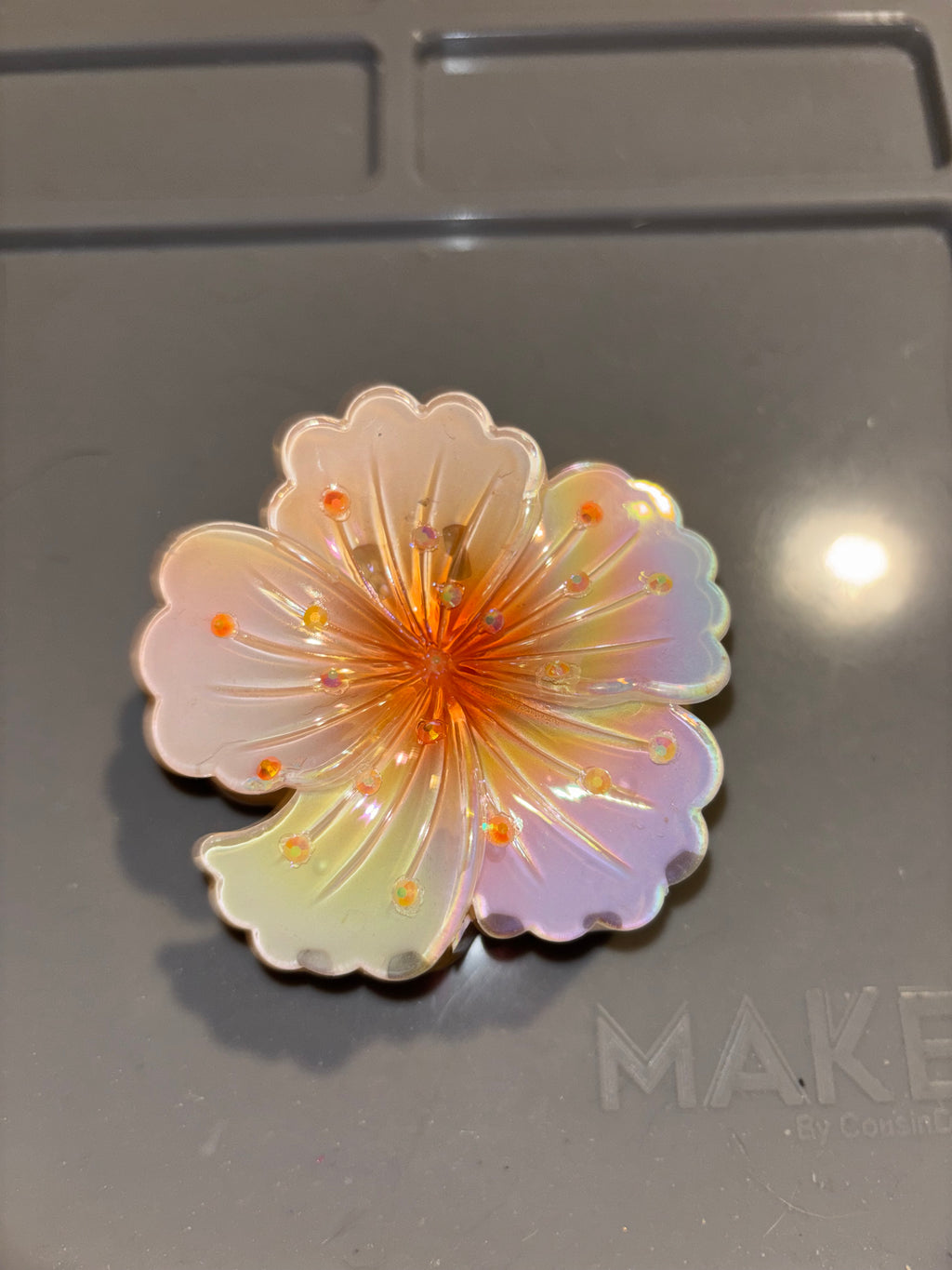 Rhinestone hibiscus flower claw clip PEACH
