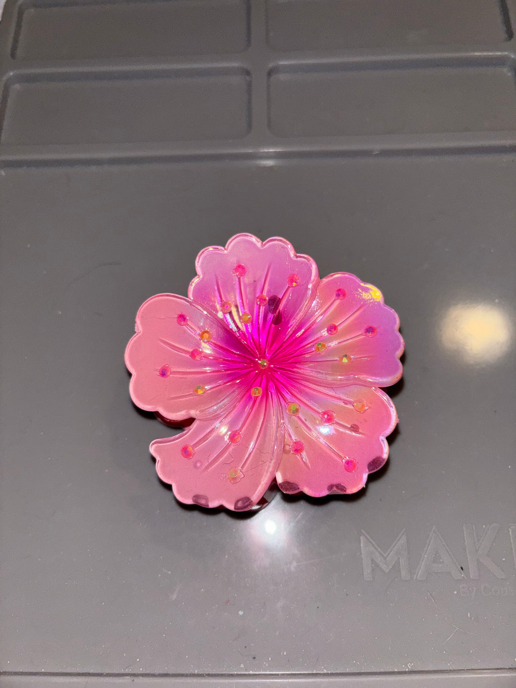 Rhinestone hibiscus flower claw clip PINK