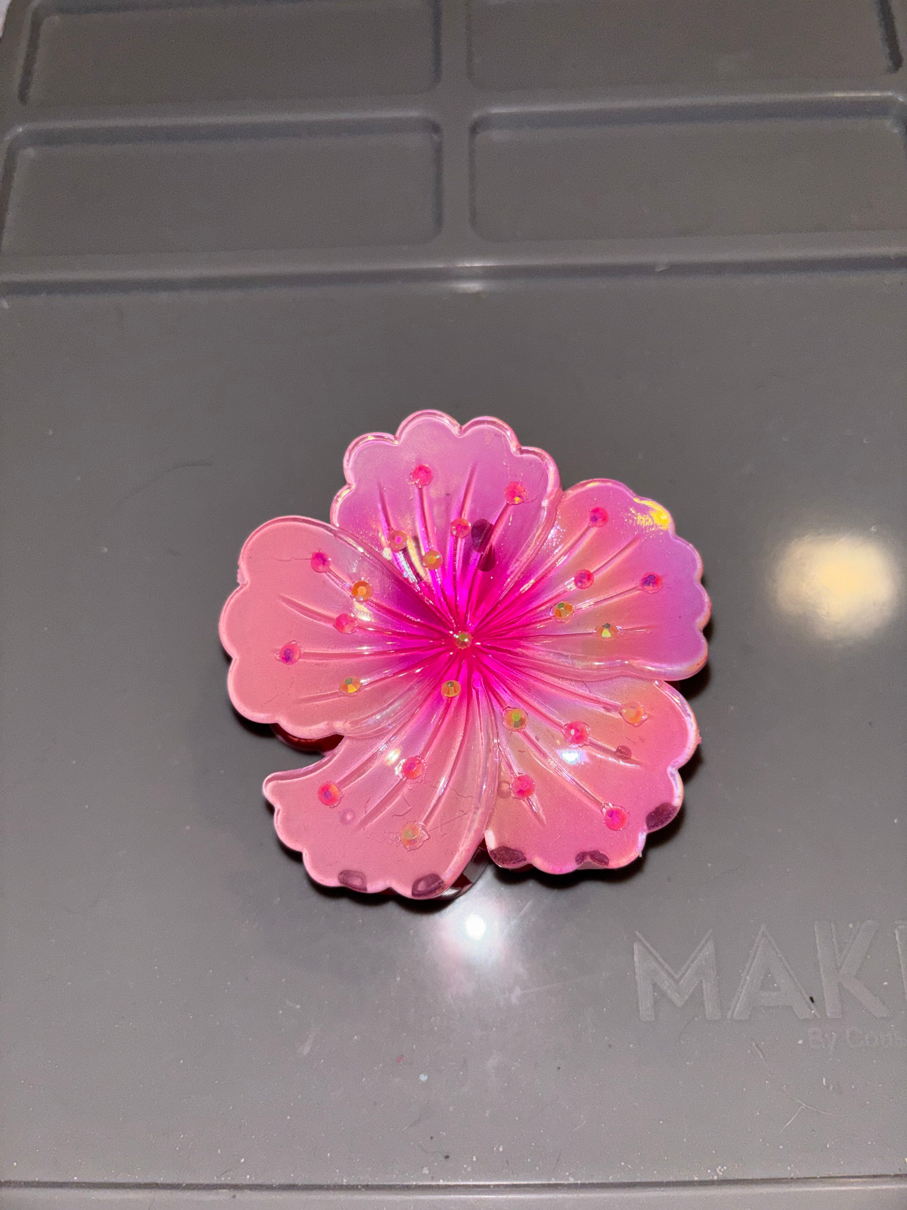 Rhinestone hibiscus flower claw clip PINK